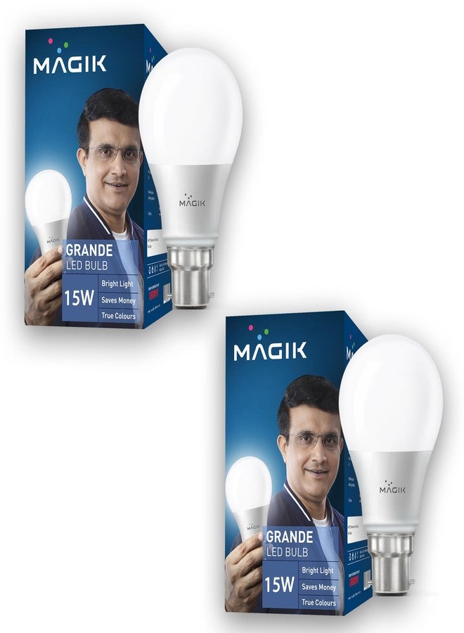 ماجيك لمبة ماجيك غراندي LED بقوة 15 واط | أبيض بارد (6500 كلفن) | قاعدة B22 | مصباح LED عالي السطوع للمنزل والمكتب، موفر للطاقة، عمر طويل مع انتشار واسع للضوء | عبوة من قطعتين - Image 1